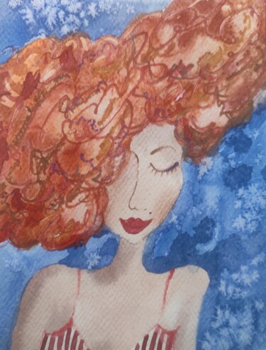 Malerei mit dem Titel "Red hair girl" von Valentina Pushkareva, Original-Kunstwerk, Aquarell
