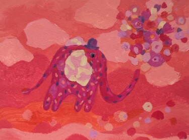 Pittura intitolato "Pink elephant" da Valentina Pushkareva, Opera d'arte originale, Acrilico