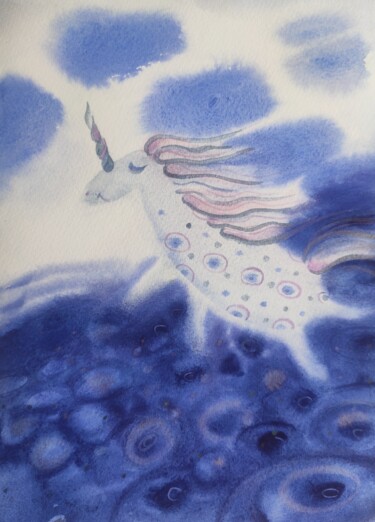 Pittura intitolato "I will fly. Winter…" da Valentina Pushkareva, Opera d'arte originale, Acquarello