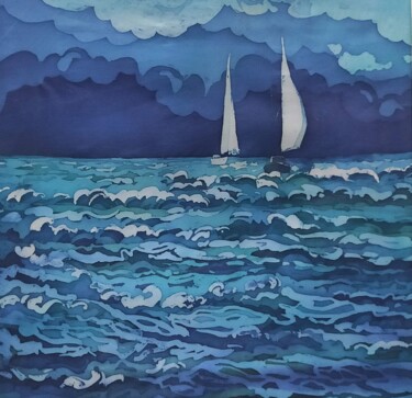 Картина под названием "Blue sea" - Valentina Pushkareva, Подлинное произведение искусства, Акрил