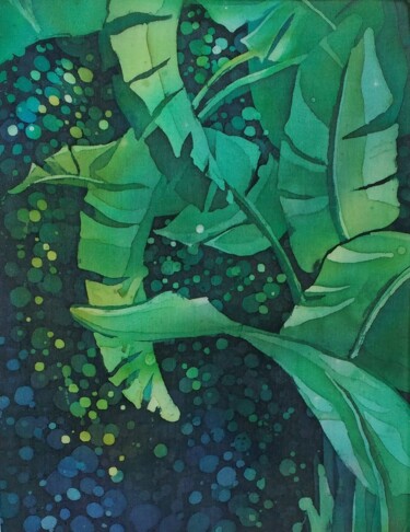 Pittura intitolato "Palm leaves" da Valentina Pushkareva, Opera d'arte originale, Acrilico