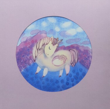 Malerei mit dem Titel "The Unicorn is wait…" von Valentina Pushkareva, Original-Kunstwerk, Aquarell