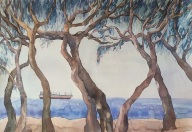Painting titled "Sarisu beach . Wate…" by Valentina Pushkareva, Original Artwork, Watercolor