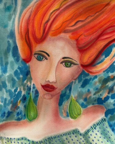 Painting titled "Red hair woman" by Valentina Pushkareva, Original Artwork, Watercolor