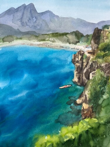 Peinture intitulée "Sea view of Antalya…" par Valentina Pushkareva, Œuvre d'art originale, Aquarelle