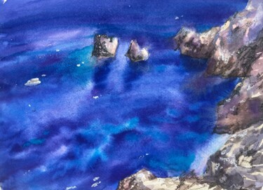 Malarstwo zatytułowany „Deep blue. Watercol…” autorstwa Valentina Pushkareva, Oryginalna praca, Akwarela