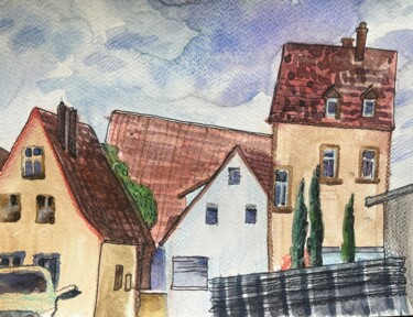 Painting titled "Germany province" by Valentina Pushkareva, Original Artwork, Watercolor