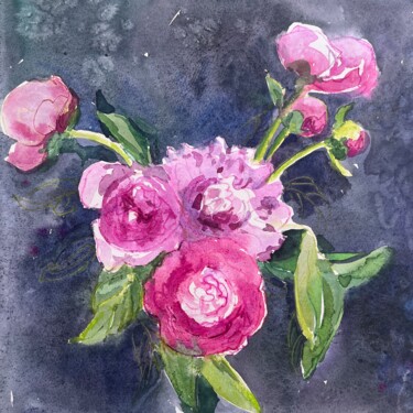 Painting titled "Peonies" by Valentina Pushkareva, Original Artwork, Watercolor