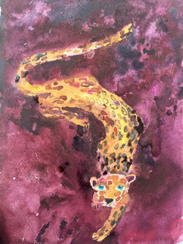 Pintura intitulada "Leopard" por Valentina Pushkareva, Obras de arte originais, Aquarela