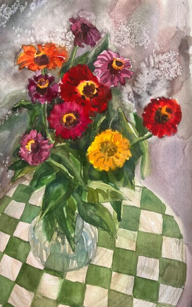 Painting titled "Still-life with flo…" by Valentina Pushkareva, Original Artwork, Watercolor