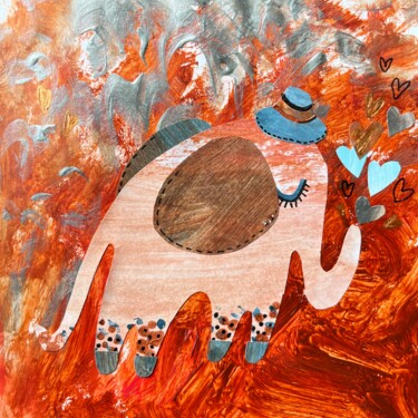 Ζωγραφική με τίτλο "Elephant 2" από Valentina Pushkareva, Αυθεντικά έργα τέχνης, Κολάζ