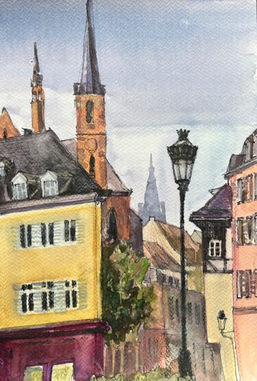 Schilderij getiteld "Strasbourg , France…" door Valentina Pushkareva, Origineel Kunstwerk, Aquarel