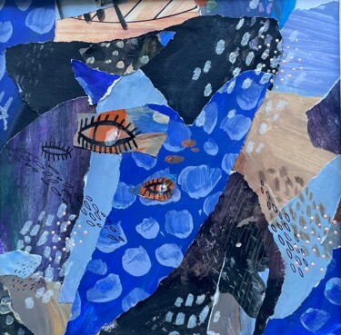 Collages getiteld "Collage: Eye-Fish" door Valentina Pushkareva, Origineel Kunstwerk, Collages Gemonteerd op Glas