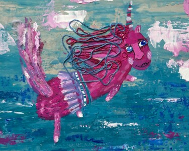 Pintura titulada "The Rose Unicorn is…" por Valentina Pushkareva, Obra de arte original, Acrílico