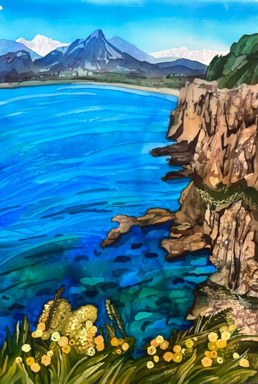 Картина под названием "Antalya , Sea and m…" - Valentina Pushkareva, Подлинное произведение искусства, Ткань