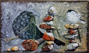 Painting titled "rock balancing" by Valentina Reymer, Original Artwork, Oil