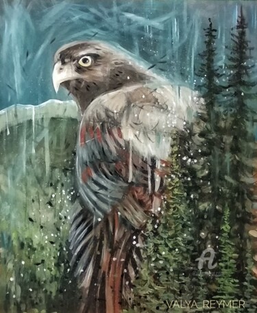 Painting titled "Song hawk" by Valentina Reymer, Original Artwork, Oil