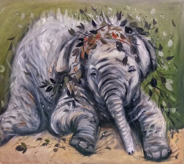 Painting titled "Baby elephant" by Valentina Reymer, Original Artwork, Oil