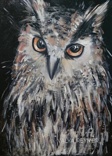 Painting titled "Eagle owl" by Valentina Reymer, Original Artwork, Oil
