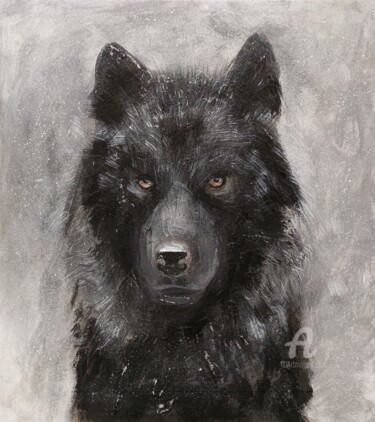 Schilderij getiteld "Black wolf original…" door Valentina Reymer, Origineel Kunstwerk, Acryl