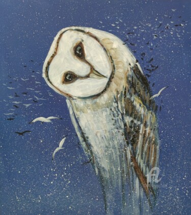 Painting titled "White owl" by Valentina Reymer, Original Artwork, Acrylic