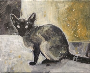 Peinture intitulée "Cat in the shade. B…" par Valentina Reymer, Œuvre d'art originale, Huile