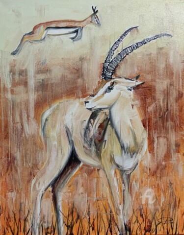 Painting titled "Savannas, Gazelle g…" by Valentina Reymer, Original Artwork, Oil