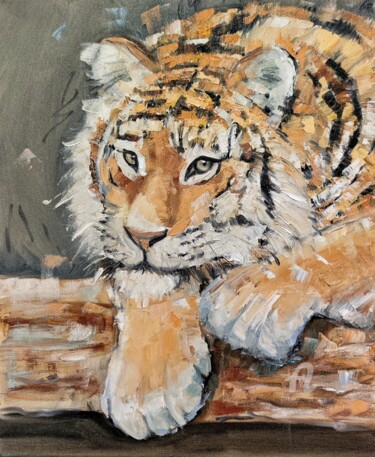 Картина под названием "Tiger, wild animals" - Valentina Reymer, Подлинное произведение искусства, Масло