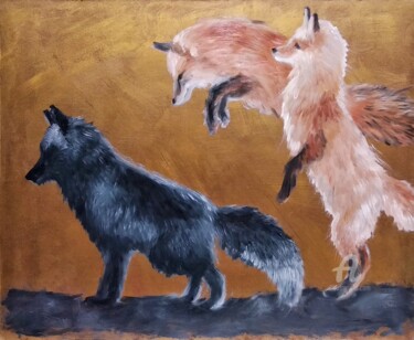 Painting titled "Foxes" by Valentina Reymer, Original Artwork, Oil