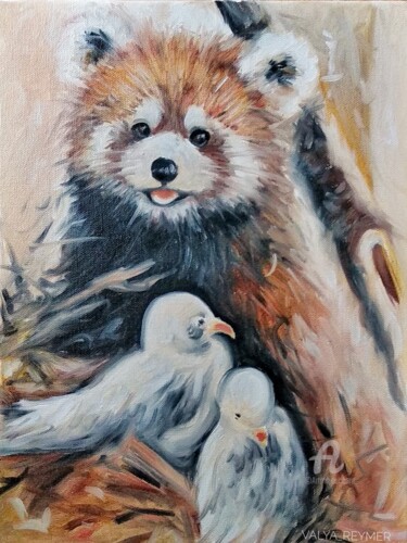 Painting titled "Red panda" by Valentina Reymer, Original Artwork, Oil