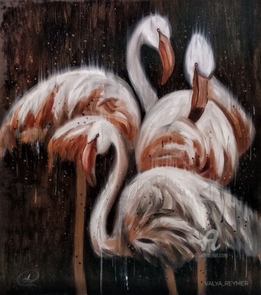 Painting titled "Three flamingos" by Valentina Reymer, Original Artwork, Oil