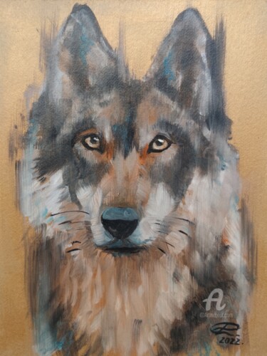 Painting titled "Wolf" by Valentina Reymer, Original Artwork, Oil