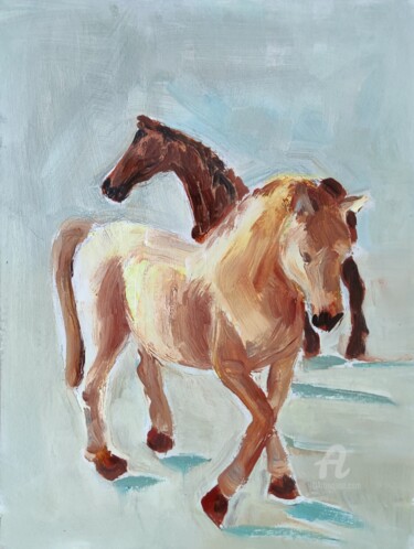 Painting titled "Horses" by Valentina Reymer, Original Artwork, Oil