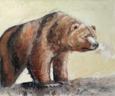 Painting titled "Bear Oil Painting A…" by Valentina Reymer, Original Artwork, Oil