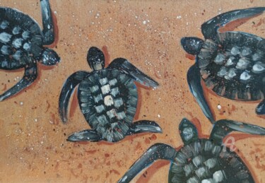 Malerei mit dem Titel "Sea turtles Paintin…" von Valentina Reymer, Original-Kunstwerk, Öl