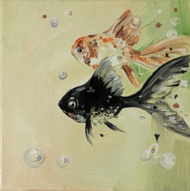 Painting titled "Goldfish original o…" by Valentina Reymer, Original Artwork, Oil