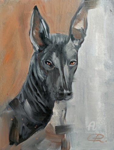 Painting titled "Egyptian dog Anubis…" by Valentina Reymer, Original Artwork, Oil