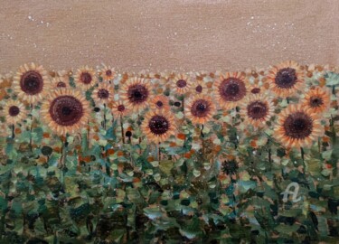 Painting titled "Sunflower field. Me…" by Valentina Reymer, Original Artwork, Oil