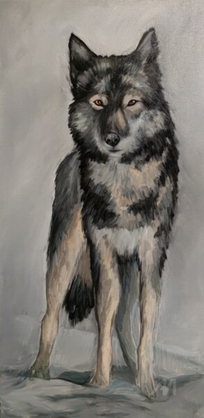 Painting titled "Wolf Original Oil P…" by Valentina Reymer, Original Artwork, Oil