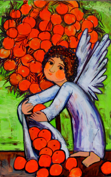 Pittura intitolato "Мандариновый ангел" da Valentina Samoilik-Artyushenko, Opera d'arte originale, Olio Montato su Telaio pe…