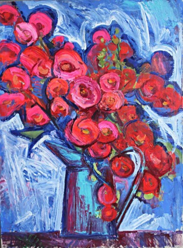 Картина под названием "Натюрморт с розовым…" - Valentina Samoilik-Artyushenko, Подлинное произведение искусства, Масло