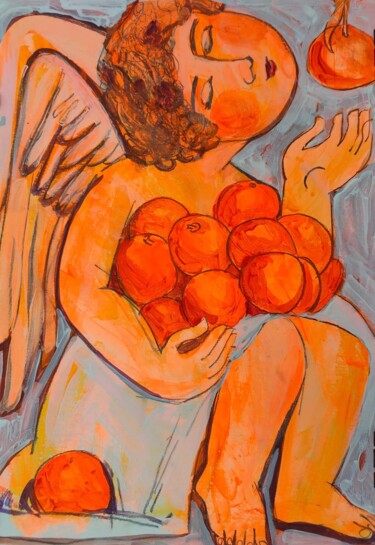 Pittura intitolato "Ангел с мандаринами" da Valentina Samoilik-Artyushenko, Opera d'arte originale, Acrilico
