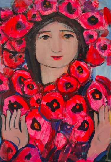 Картина под названием "Украинка в венке из…" - Valentina Samoilik-Artyushenko, Подлинное произведение искусства, Акрил