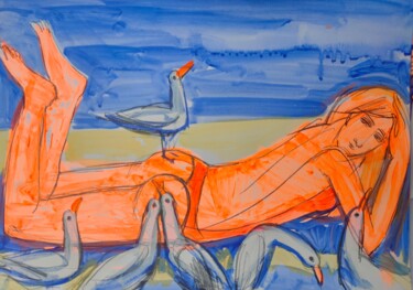 「Синее море и девушк…」というタイトルの絵画 Valentina Samoilik-Artyushenkoによって, オリジナルのアートワーク, アクリル