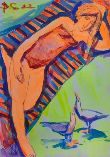 Peinture intitulée "Пляж, диалог с чайк…" par Valentina Samoilik-Artyushenko, Œuvre d'art originale, Acrylique