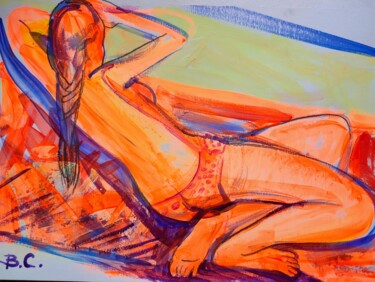 Schilderij getiteld "Пляж оранжевый зага…" door Valentina Samoilik-Artyushenko, Origineel Kunstwerk, Acryl