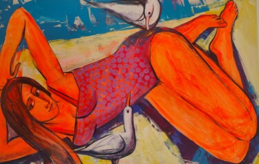 Ζωγραφική με τίτλο "Оранжевый загар, пл…" από Valentina Samoilik-Artyushenko, Αυθεντικά έργα τέχνης, Ακρυλικό