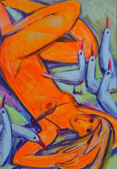 Schilderij getiteld "Оранжевый загар, се…" door Valentina Samoilik-Artyushenko, Origineel Kunstwerk, Acryl