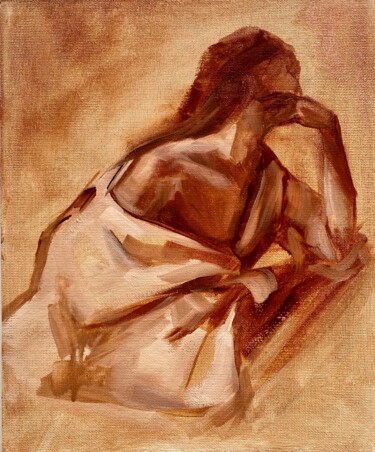 Schilderij getiteld "Woman" door Valentina Shatokhina, Origineel Kunstwerk, Olie Gemonteerd op Houten paneel