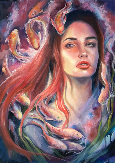 Pintura intitulada "Mermaid" por Valentina Shatokhina, Obras de arte originais, Óleo